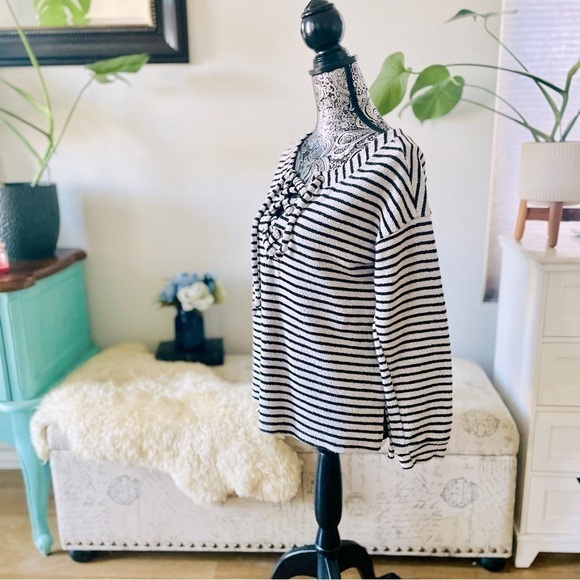 🏷️ 4/$25 Sanctuary Preppy Beacon Stripe Lace-Up French Terry Pullover Sweater - Picture 6 of 8